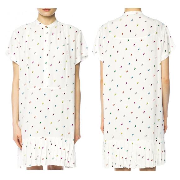 Paul Smith Ice Cream Mini Dress Medium Motif Black Pleated Rainbow Shirtdress - Picture 14 of 14